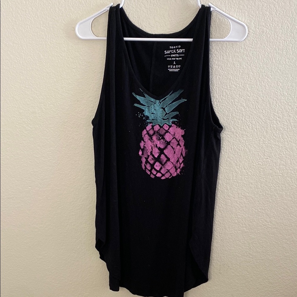Torrid Black Tank Top with Pink and Green Pineapple‎